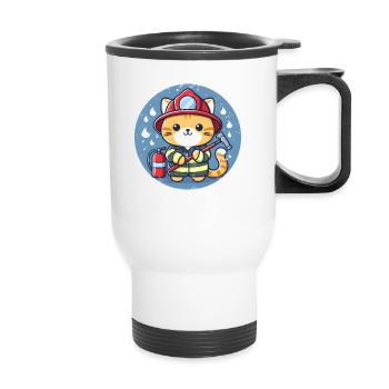 Firefighter Cat - Thermal mug with handle - white - Front