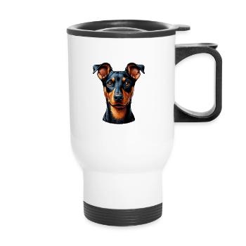 Visage de chien - Pinscher allemand - Tasse isotherme avec poignée - blanc - Devant