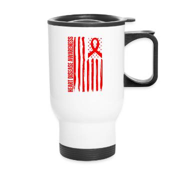 Heart Disease Awareness American Flag CHD - Thermobecher mit Tragegriff - Weiß - Vorne