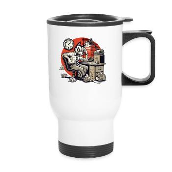 Annoyed in the office Wolf in a suit retro design - Thermal mug with handle - white - Front