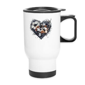 Herz aus skizzierten Blüten - Elegante Blumenkunst - Thermobecher mit Tragegriff - Weiß - Vorne