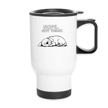 Nope, Not Today – Funny Loafing Dog Design - Thermal mug with handle - white - Front