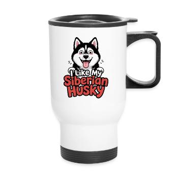 I like my Siberian Husky Hundeliebe - Thermobecher mit Tragegriff - Weiß - Vorne