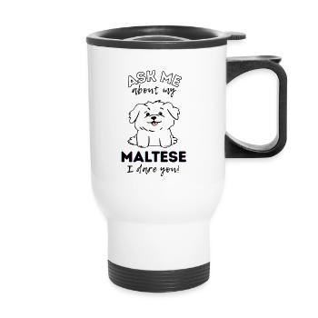 Mignon chien maltais de dessin animé - Adorable Puppy Love - Tasse isotherme avec poignée - blanc - Devant