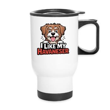 I like my Havaneser Hundeliebe - Thermobecher mit Tragegriff - Weiß - Vorne