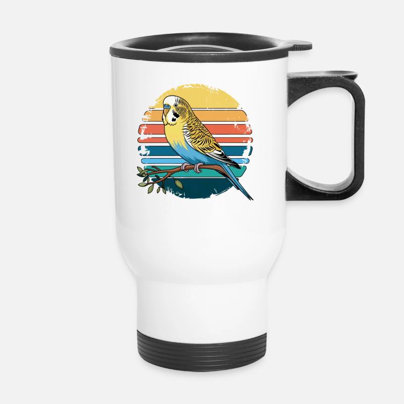 Perruche Perruche Rétro Coucher de soleil Vintage Perruche - Tasse isotherme avec poignée - blanc