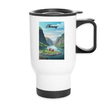 Norway Fjord Retro Poster Souvenir - Thermal mug with handle - white - Front