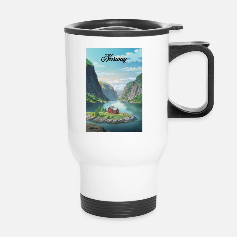 Norwegen Fjord Retro Poster Souvenir - Thermobecher mit Tragegriff - Weiß