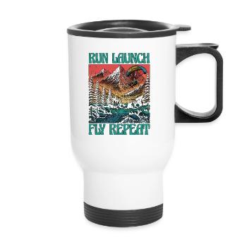 Paragliding Run Launch Fly Repeat Paramotoring - Thermobecher mit Tragegriff - Weiß - Vorne