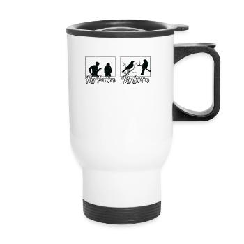 Ornithologue Mon problème Mon pictogramme Maman Papa - Tasse isotherme avec poignée - blanc - Devant