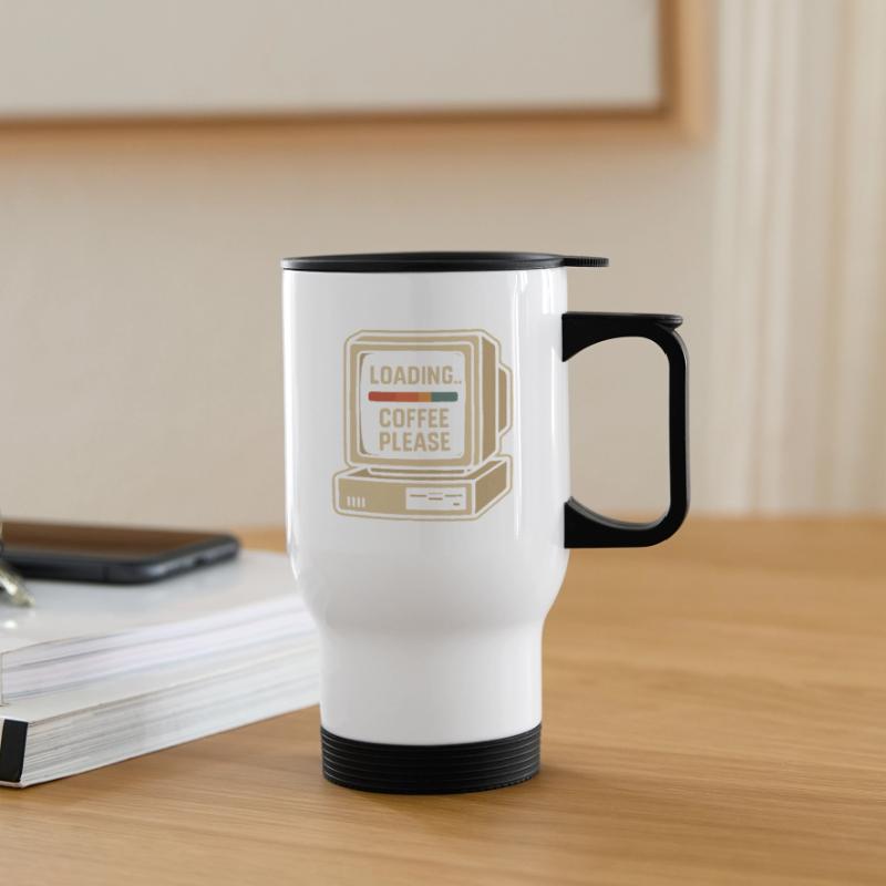 Loading Coffee Please Retro Computer Thermal mug with handle