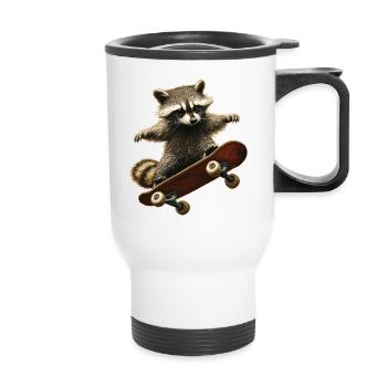 Raccoon Skateboard - Thermal mug with handle - white - Front