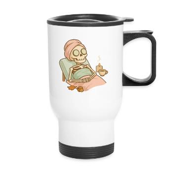 Halloween Skelett Selfcare - Thermobecher mit Tragegriff - Weiß - Vorne