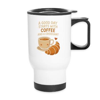 Une bonne journée commence par un café et un croissant - Tasse isotherme avec poignée - blanc - Devant