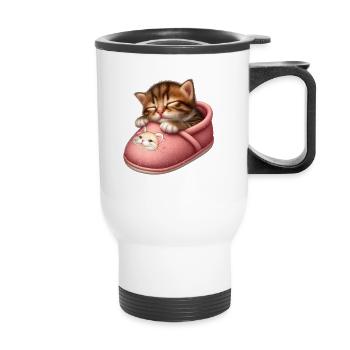 Cat kitten sleeping in shoe - Thermal mug with handle - white - Front