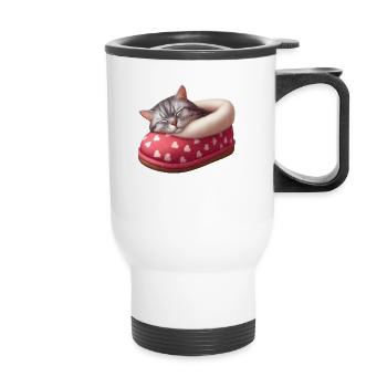 Cat kitten sleeping in shoe - Thermal mug with handle - white - Front