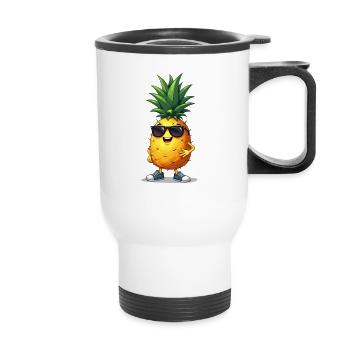 Lunettes de soleil motif ananas amusant - Tasse isotherme avec poignée - blanc - Devant