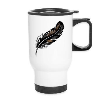 Élégant design de plumes noires et dorées - Tasse isotherme avec poignée - blanc - Devant
