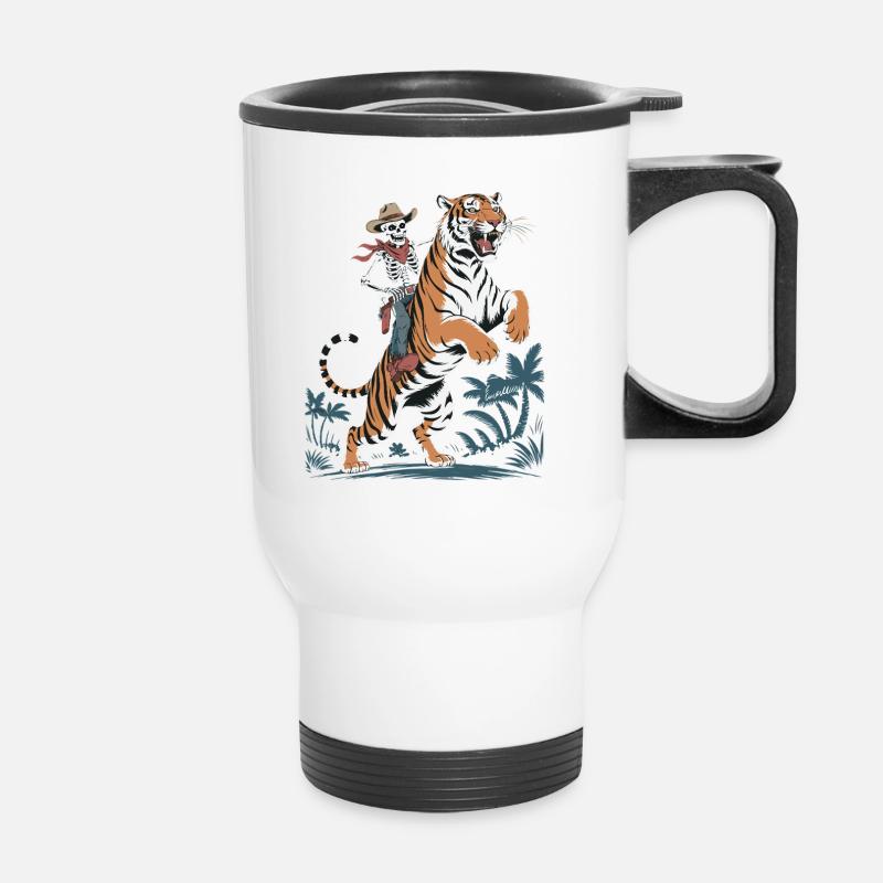 Adventurous skeleton with tiger - Thermal mug with handle - white