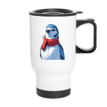Wintervogel mit rotem Schal - Thermobecher mit Tragegriff - Weiß - Vorne