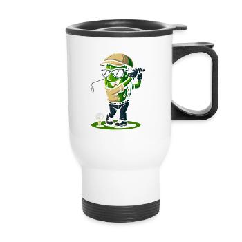 Kaktus Golfer Cartoon - Thermobecher mit Tragegriff - Weiß - Vorne