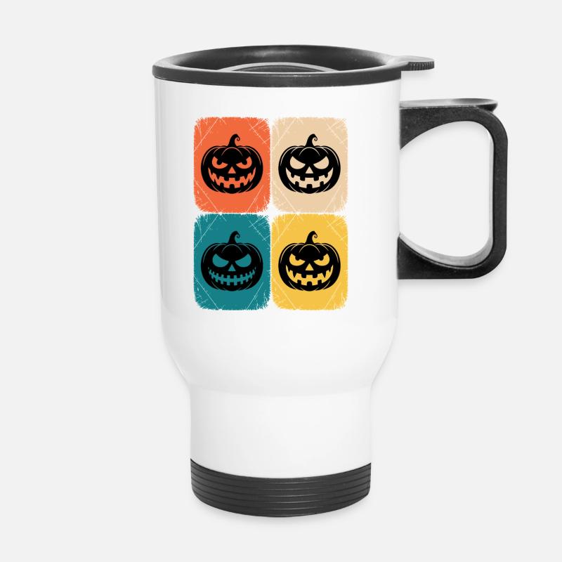 Retro Pumpkin Halloween Pop Art Style - Thermal mug with handle - white
