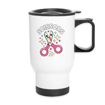 Ciseaux Pierre Papier Kawaii Ciseaux - Tasse isotherme avec poignée - blanc - Devant