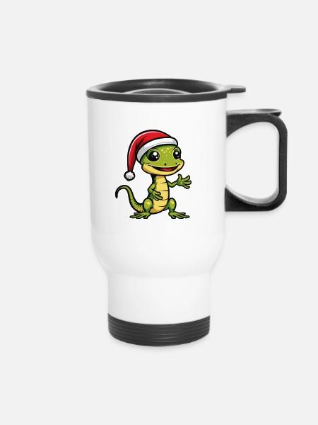 Echse Weihnachten Gecko - Thermobecher mit Tragegriff - Weiß