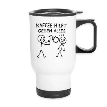 Kaffee hilft gegen alles Strichmännchen - Thermobecher mit Tragegriff - Weiß - Vorne