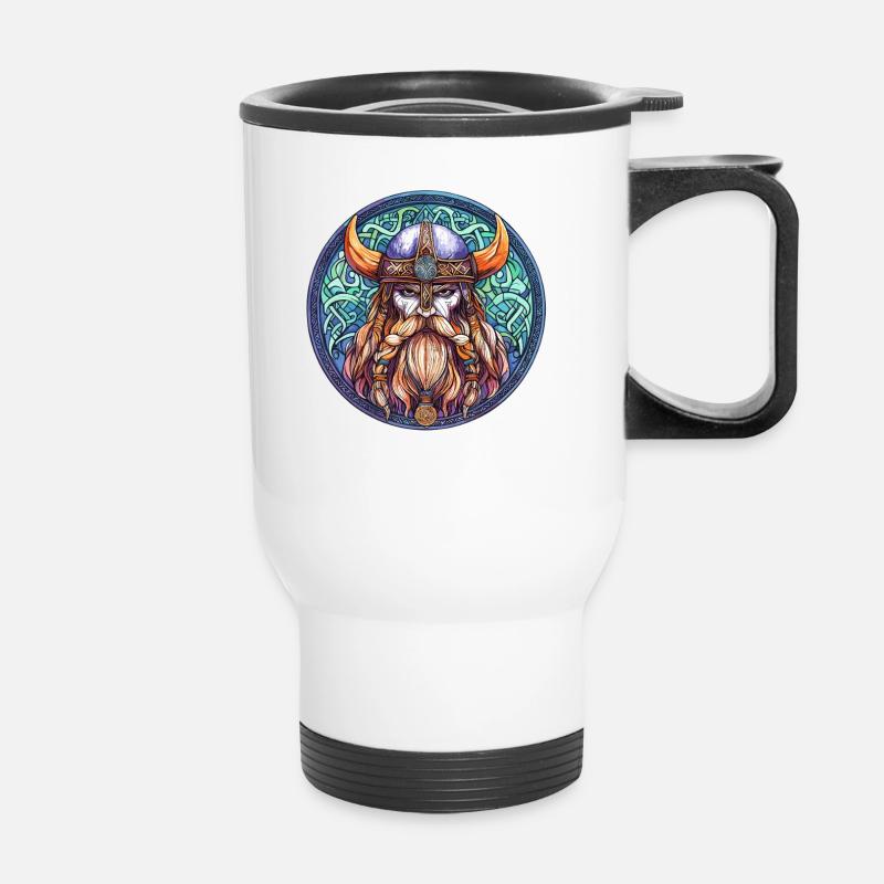 Viking Warrior Round Circle - Thermal mug with handle - white