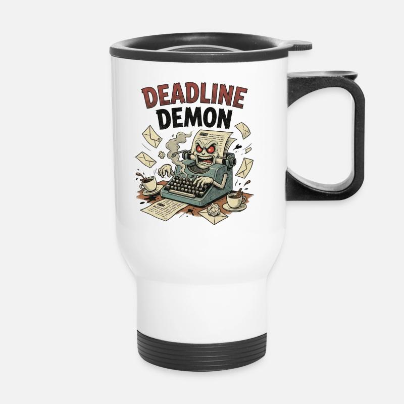 Deadline Demon – Angry Retro Typewriter - Thermal mug with handle - white