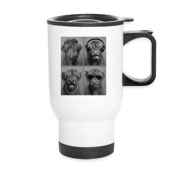 Collage des quatre visages de la vache du bœuf Highland - Tasse isotherme avec poignée - blanc - Devant