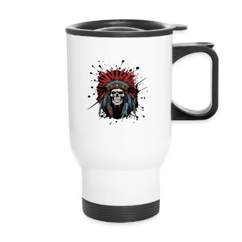 Schädel mit Federkrone – Tribal Design - Thermobecher mit Tragegriff - Weiß - Vorne
