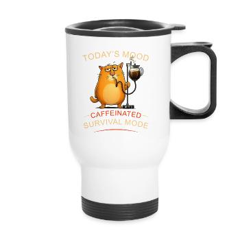 Chat du café en mode survie - Tasse isotherme avec poignée - blanc - Devant