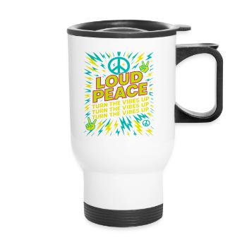 Peace Sign Shirt, Festival Vibes - Thermal mug with handle - white - Front