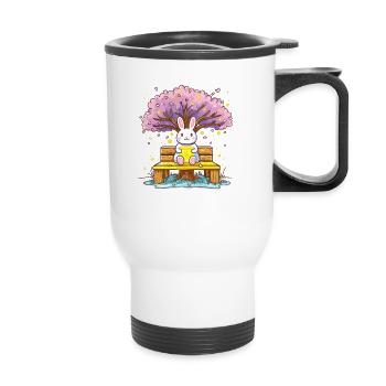 Kaninchen mit Honig am Baum - Thermobecher mit Tragegriff - Weiß - Vorne