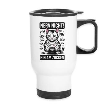 Nerv nicht bin am Zocken Gamer Katze Design - Thermobecher mit Tragegriff - Weiß - Vorne
