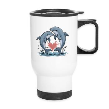 Heart dolphin duo in the water heart - Thermal mug with handle - white - Front