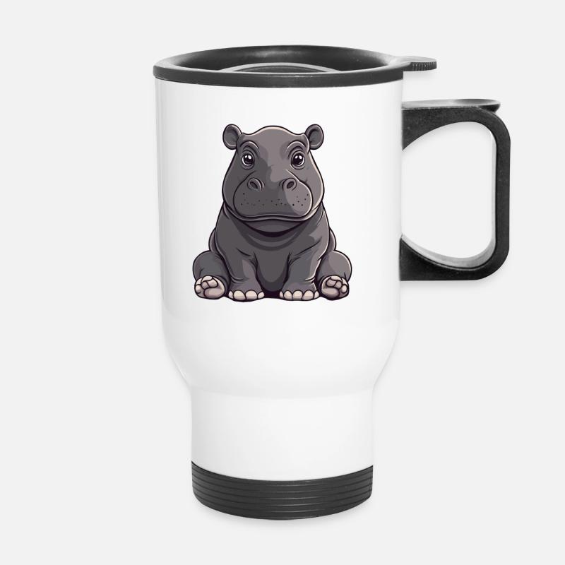 Kuscheliger Hippo Cartoon - Thermobecher mit Tragegriff - Weiß
