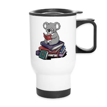 Bücherwurm, Koalabär, Lesebücher Kunst - Thermobecher mit Tragegriff - Weiß - Vorne