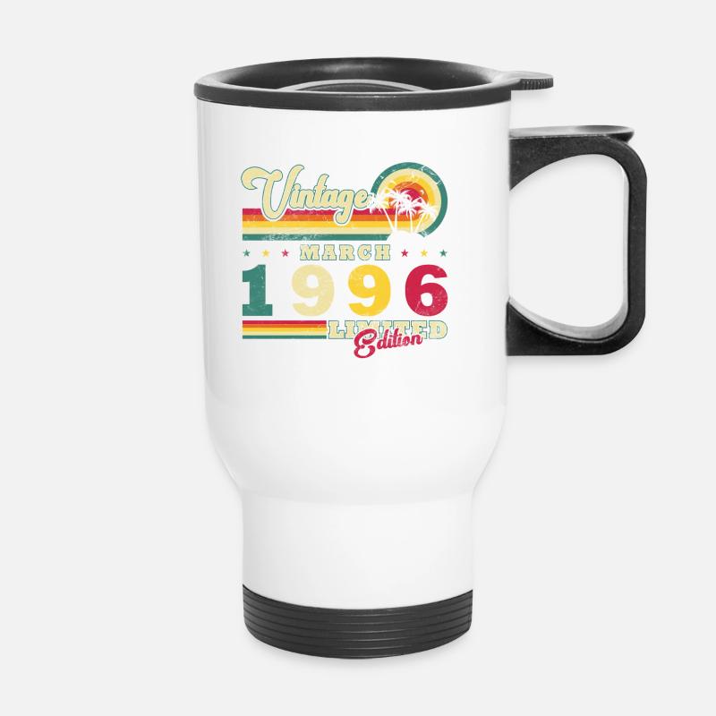 30th Birthday Gift March 1996 Vintage Retro - Thermal mug with handle - white