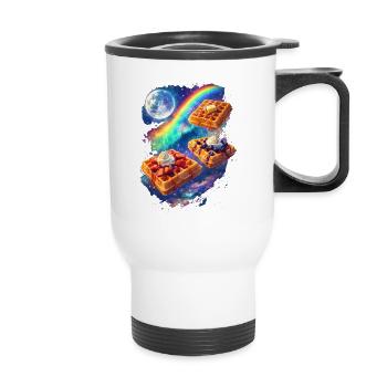 Gaufres galactiques en pleine frénésie arc-en-ciel - Tasse isotherme avec poignée - blanc - Devant
