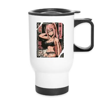 Pink Haired Neon Pin-Up - Thermal mug with handle - white - Front