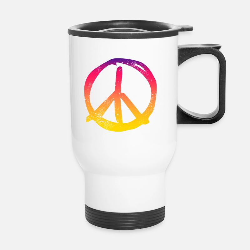 Peace Sign in Rainbow Colors Vintage Design - Thermal mug with handle - white