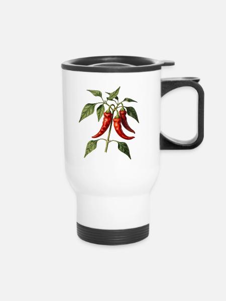 Botanische rote Paprika - Thermobecher mit Tragegriff - Weiß