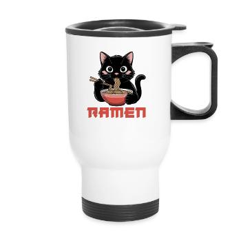 Schwarze Katze Ramen Nudel Fan Kawaii - Thermobecher mit Tragegriff - Weiß - Vorne