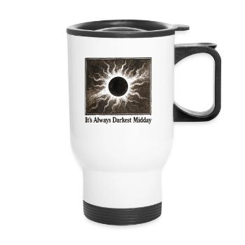 Dunkelster Mittag | Sonnenfinsternis - Thermobecher mit Tragegriff - Weiß - Vorne