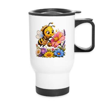 bee honey beekeeper honeycomb flowers meadow insect - Thermal mug with handle - white - Front