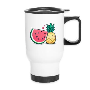 Wassermelone und Ananas beste Freunde - Thermobecher mit Tragegriff - Weiß - Vorne