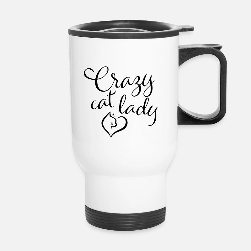 dame folle de chat - Tasse isotherme avec poignée - blanc